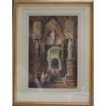 CIRCLE OF PROUT, a nineteenth century Continental Cathedral interior scene with figures, unsigned,