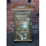 A MODERN GOLD PAINTED AND FLORAL ORIENTAL WEDDING CABINET, the hinged lid opening to a mirrored