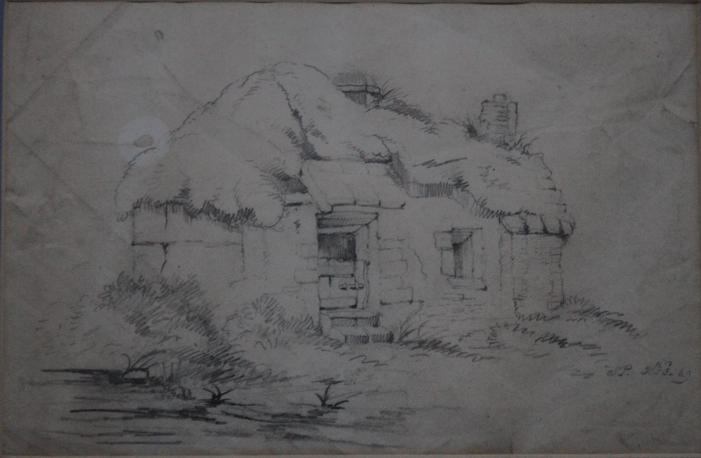 SAMUEL PROUT (1783-1852). A cottage, monogrammed lower right and dated '49, pencil sketch, framed