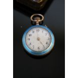 A PICTORIAL ENAMEL FOB WATCH, having enamel image of a house to the reverse, Dia 2.75 cm