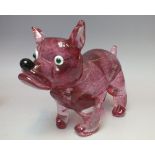 A MURANO GLASS FIGURE OF A DOG, L 21 cm, together with a Murano glass clock in the form of a fish (