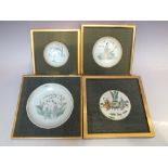 A SET OF THREE FRAMED ORIENTAL FAMILLE ROSE CERAMIC BOWLS, each with hand painted figural