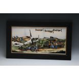 A MODERN MOORCROFT 'PREPARING TO SCRAMBLE' SPITFIRE PATTERN FRAMED PLAQUE, designed by Paul