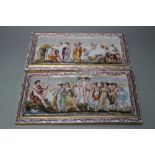 A PAIR OF CAPODIMONTE WALL PLAQUES, decorated with classical scenes in raised relief in polychrome