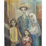 DOROTHY HAMER. A 20th century Continental interior scene with mother, father and children, 'A