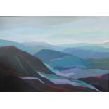 JOANNE YOUNG. A 20th century impressionist mountainous landscape 'Mountains', see verso, signed