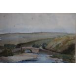 PERCY LANCASTER (1878-1951). A moorland river landscape 'The Old Bridge' see verso, signed lower
