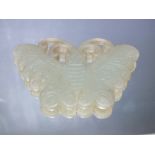 A SMALLER CHINESE CELADON JADE CARVED INSECT / MOTH PLAQUE, finely carved in shallow relief with