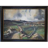 EARLY TWENTIETH CENTURY IRISH SCHOOL, a stormy moorland landscape with cottage, unsigned, oil on