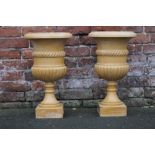 A CLASSICAL PAIR OF MARBLE CAMPANA STYLE URNS, raised on squared bases, H 58 cm (2)