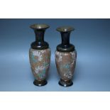 A PAIR OF DOULTON LAMBETH STONEWARE VASES, of baluster form, floral painted detail, impressed