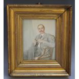 A PORTRAIT MINIATURE OF A SEATED GENTLEMAN, in gold framed, indistinctly signed and dated 1908 upper