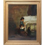 ENGLISH SCHOOL (XIX). Children at prayer, oil on canvas, framed, 37 x 29 cm