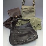 FOUR LADIES DESIGNER BAGS, comprising a Radley dark brown leather shoulder bag, a Tommy & Kate green