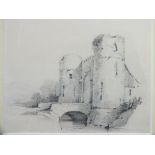 SAMUEL PROUT (1783-1852). A study of a castle with hills beyond, unsigned, pencil drawing on