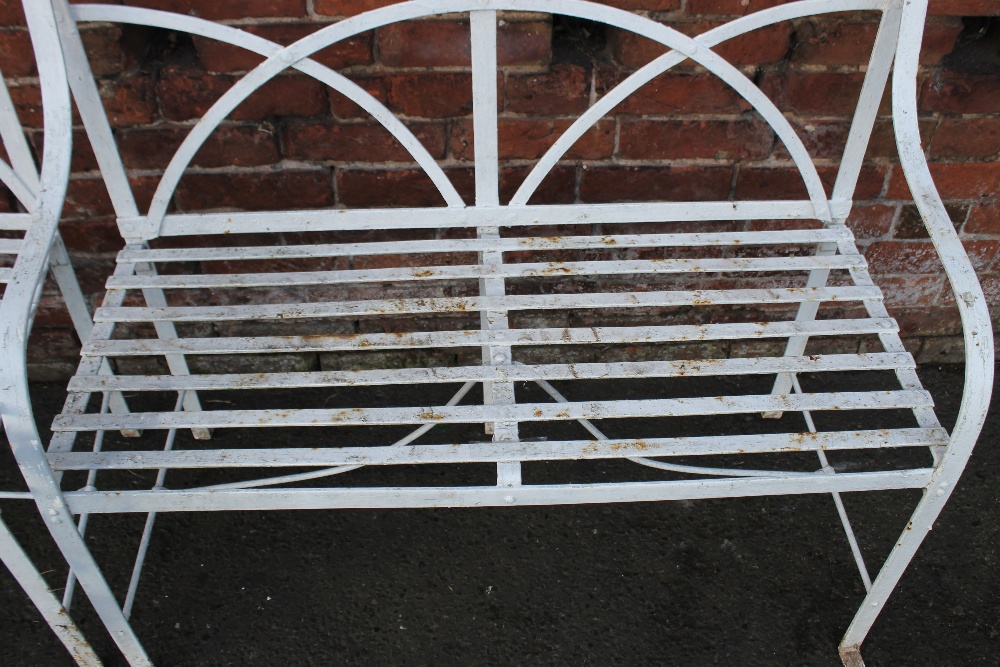 A PAIR OF CAST GARDEN BENCHES, with open scroll backs, W 106 cm - Image 4 of 4