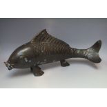 A JAPANESE BRONZED MODEL OF A KOI CARP FISH, overall L 59 cm