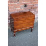 A 19TH CENTURY MAHOGANY RECTANGULAR WINE COOLER, the hinged lid opening to a part fitted interior,