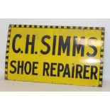 ENAMEL SIGN - "C.H. SIMMS SHOE REPAIR" IN BLUE AND YELLOW, measures 92 cm x 54 cmCondition R