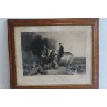 CHARLES HANCOCK - A FRAMED AND GLAZED MEZZOTINT TITLED "THE COUNTY SQUIRE AND THE GYPSIES"
