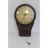 A 19TH CENTURY DROP DIAL CLOCK, signed to dial Thoms. Warwick, case with brass inlay fusee movement