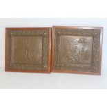 A PAIR OF FRAMED PRESSED COPPER ALLOY PLAQUES, depicting children at play, wearing Victorian style