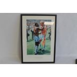 PELE AND BOBBY MOORE FRAMED PRINT, limited edition 668/750, autographed in pencil by Pele, 52 x 37
