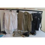 A QE II RAF SERGEANT'S UNIFORM AND A BUSH JACKET, together with two caps and shirts etc