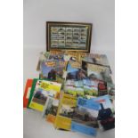 A BOX OF RAILWAY INTEREST MAGAZINES, CIGARETTE CARDS ETC
