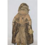 AN ANTIQUE CLOTH DOLL IN 18TH CENTURY STYLE COSTUME, with paste stone jewellery H 50 cm