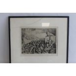 A FRAMED AND GLAZED ETCHING TITLED "UN JOUR DE RECOMPENSE" after Chifflart, signed bottom left