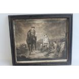 A FRAMED MEZZOTINT DEPICTING A SOLDIER ON HORSE BACK