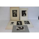 SIX PENCIL SIGNED ETCHINGS BY JOACHIN MACIAS - 'Paul Dunbar', 'The Violinist', 'Ye Wicked Goat' and