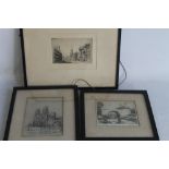 THREE FRAMED ETCHINGS - 'At Uxbridge signed C. Jackson, 'Yorkminster' signed J. Beckett, A stree