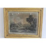 GASPAR POUSIN - A FRAMED AND GLAZED ENGRAVING OF A LANDSCAPE SCENE, titled "In The Collection of the