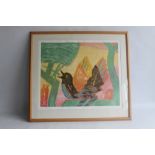 MICHAEL ROTHENSTEIN - COLOURED WOODCUT OF A BIRD, Limited Edition 29/75, framed, 96 cm x 87 cm (inc