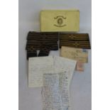 A VINTAGE MERCHANT NAVY BULLION THREAD CUFF TITLES AND A PAIR OF EPAULETTES, in a state express box