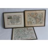 SAXTON-KIP MAP OF BRECKNOC, c.1610, in later frame along with a reproduction map of the world (2)
