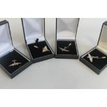 FOUR HALLMARKED SILVER AVIATION STICK PINS, each depicting a military type aircraft (4)
