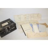 A METAL DEED BOX CONTAINING A VARIETY OF INDENTURES, MORTGAGES ETC. including eleven vellum example