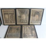 FIVE FRAMED RELIGIOUS ENGRAVINGS TITLED "RECIEVING THE STRANGER, GIVING DRINK TO THE THIRSTY, BURYI