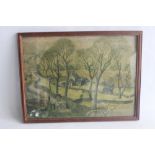 A FRAMED AND GLAZED COLOURED PRINT "SPRINGTIME IN ESKERDALE" TITLED TO THE REVERSE