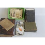 A BOX OF VICTORIAN CABINET PHOTOGRAPHS IN A LEATHER CASE, a small carte de visite collection of mai