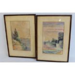 A PAIR OF FRAMED AND GLAZED WATERCOLOURS, both indistinctly signed lower bottom