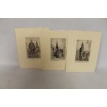 THREE THOMAS WAGHORN SIGNED ETCHINGS OF LONDON'S BOMBED CHURCHES, St. Pauls, St. Brides and St Step