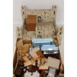 A WOODEN MODEL FORT, together with a collection of boxed and loose dolls house furniture and access