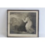 A FRAMED AND GLAZED MEZZOTINT DEPICTING A LADY PRAYING AFTER MARIA COSWAY, engraved by James W