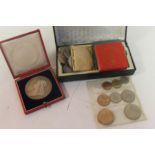 A QUANTITY OF COINS AND MEDALLIONS to include a cased 1897 Jubilee medal in silver
