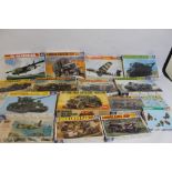 SIXTEEN BOXED UNMADE AVIATION AND MILITARY RELATED 1:35 AND 1:72 SCALE CONSTRUCTION KITS, to includ