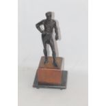 A BRONZE FIGURE OF A 19TH CENTURY MILITARY OFFICER, mounted on wood block base, H 33 cm
